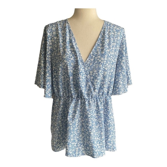 NWOT-BOUTIQUE-LIGHT BLUE FLORAL TOP-SIZE 2X - Picture 1 of 8